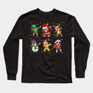 Dabbing Dab Santa Elf Pitbull Dog Friends Christmas Lights Long Sleeve T-Shirt